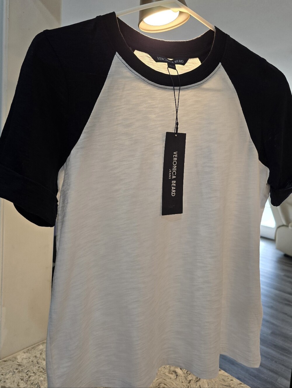 NWT Veronica Beard Designer Baseball Tee White/ Navy XS 100% Pima Cotton $168 - Picture 11 of 14